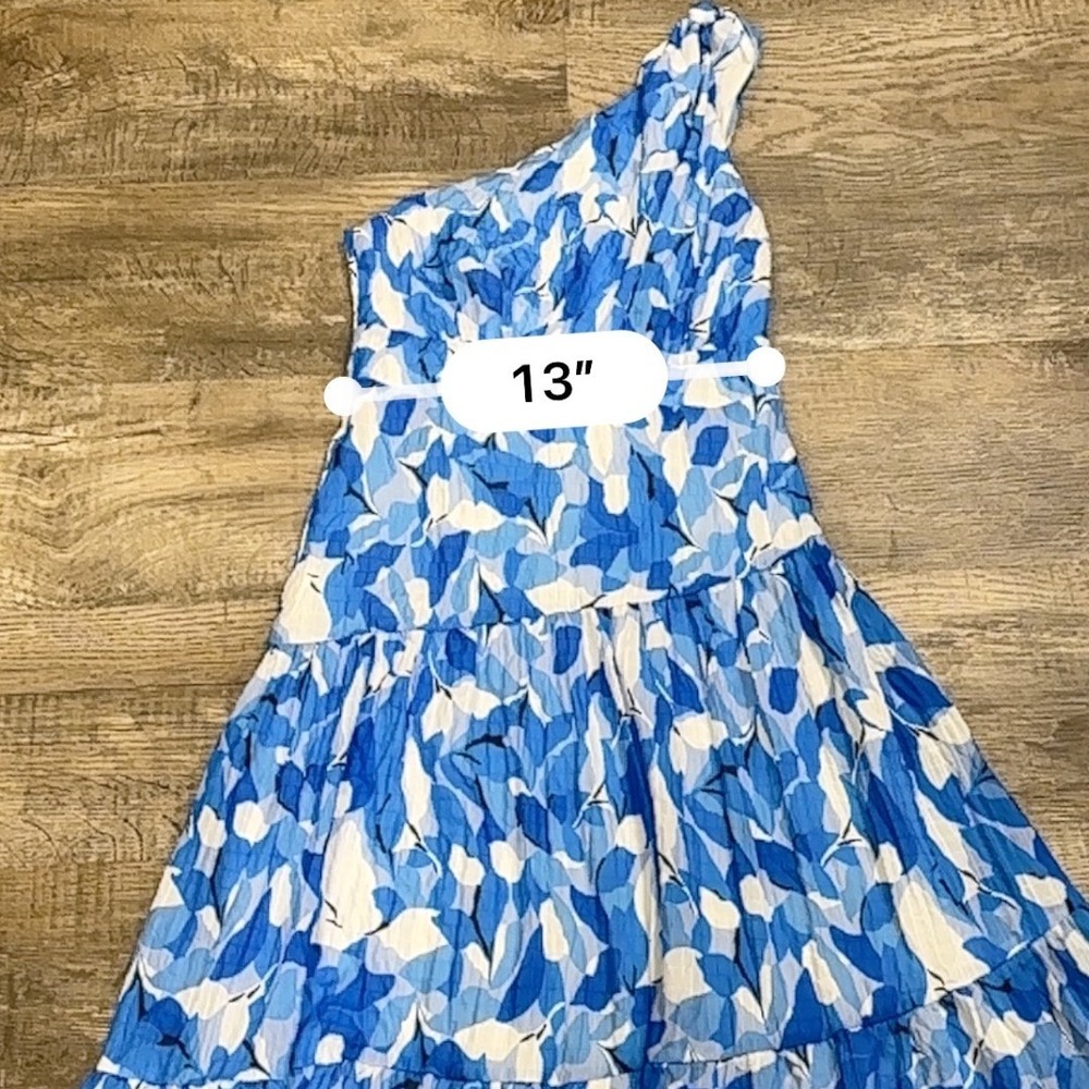 Billy J Jayda Maxi Dress Blue Floral One Shoulder Tiered Wedding Guest Size 10 - Picture 8 of 14